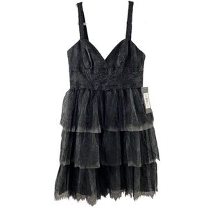 ML Monique Lhuillier Lace Beaded Tutu Mini Dress